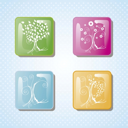 Season trees with leaves vintage bachground, vector illustrationのイラスト素材