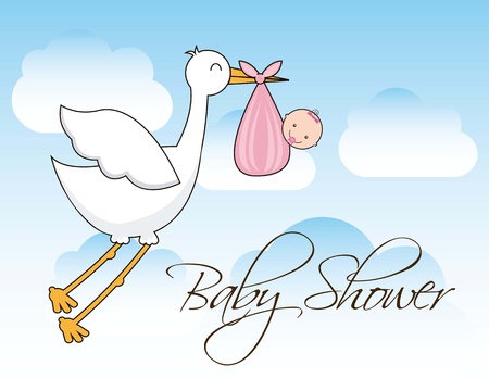 baby shower card over sky, girl. vector illustrationのイラスト素材