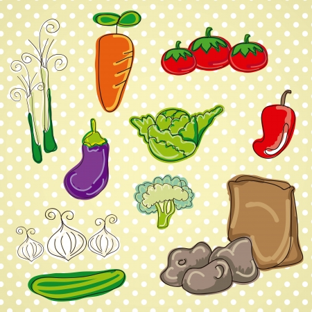 Colorful and Cute vector Icons vegetable, food isolated のイラスト素材