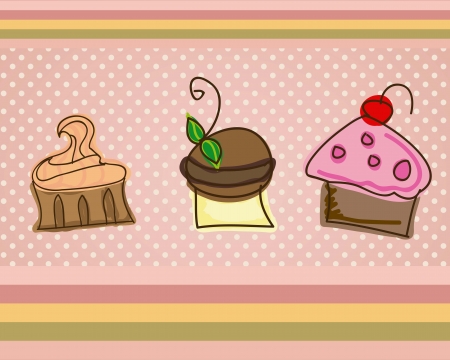 set of cupcakes on pink background vector illustrationのイラスト素材