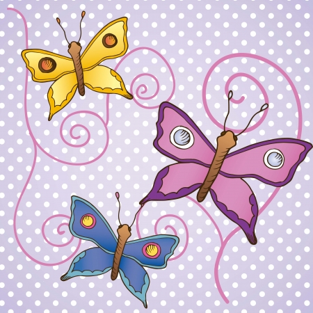 Cute Butterflies Card, on purple background vector illustrationのイラスト素材