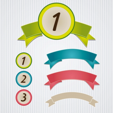 Circle numbers Icons on colorful ribbons. Vector Illustrationのイラスト素材