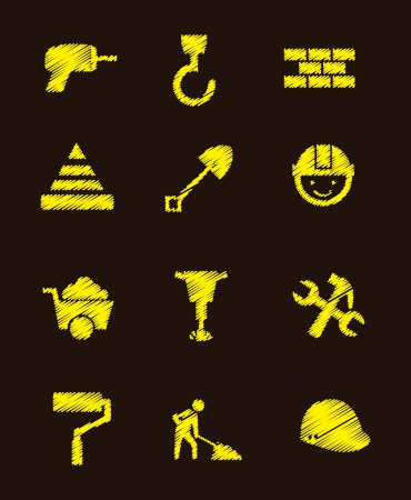 construction icons over black background. vector illustrationのイラスト素材