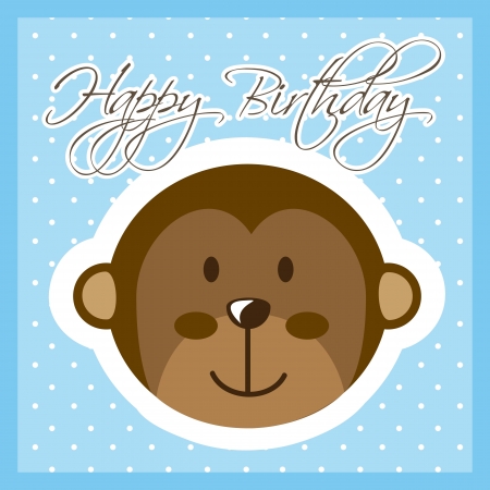 happy birthday card with monkey. vector illustrationのイラスト素材