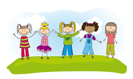 children drawing over white background. vector illustrationのイラスト素材