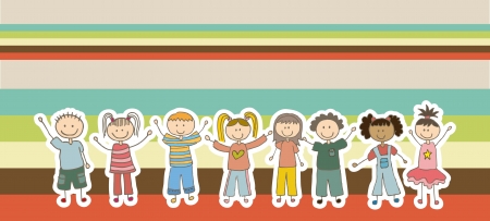 children drawing over vintage background. vector illustrationのイラスト素材