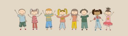 children drawing over beige background. vector illustrationのイラスト素材