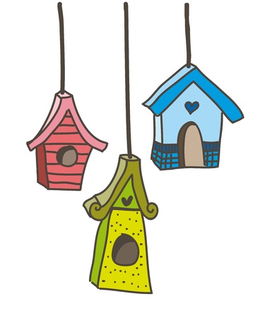cute bird houses over white background. vector illustrationのイラスト素材