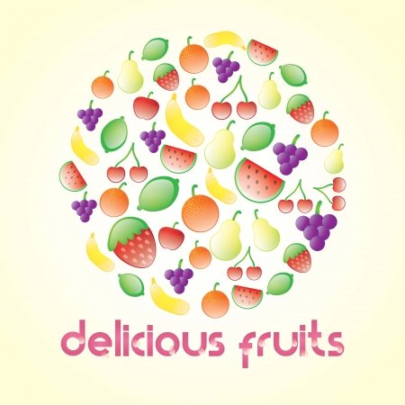 Glossy delicious fruits set, on beige backgroundのイラスト素材