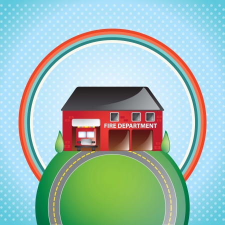 fire deparmet, Building Icons Set. On green planet のイラスト素材