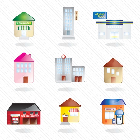 Buildings and city collection of icons (number 2). On white backgroundのイラスト素材