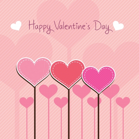 Happy Valentines Day heards stitching on pink backgroundのイラスト素材
