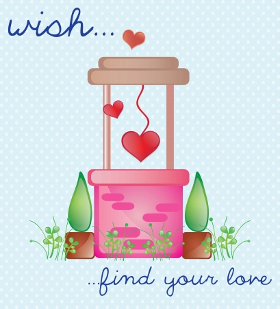 Pink Wishing Well, find love. Vector Illustrationのイラスト素材