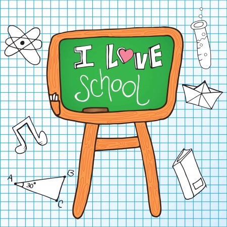 I love School on chalkboard with other elementsのイラスト素材
