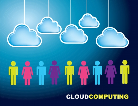 Business people with cloud over blue backgroundのイラスト素材