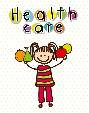 child with fruits drawing over white background. vector のイラスト素材