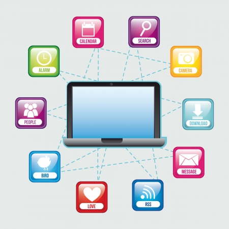 colorful apps buttons with laptop, app store. vectorのイラスト素材