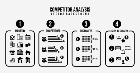 competitor analysis illustration,black and white. vector backgroundのイラスト素材