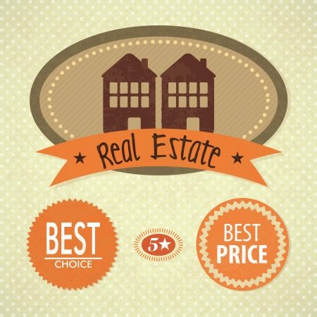 Home for sale labels (retro colors), over vintage background. vector illustrationのイラスト素材