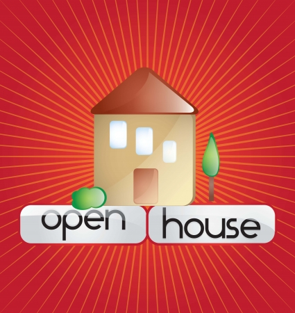 Open  house announcement over red background. vectorのイラスト素材