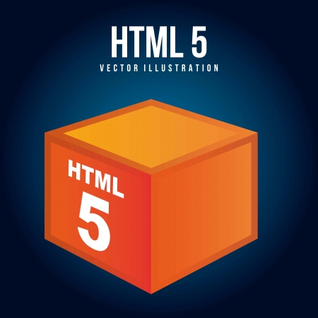 html 5 illustration with orange cube. vector illustrationのイラスト素材
