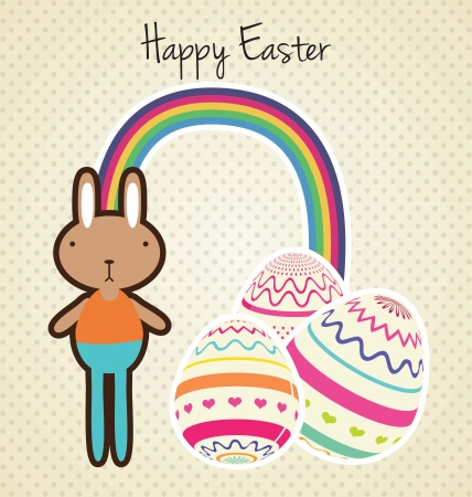Easter Bunny, painted eggs and rainbow, vector illlustrationのイラスト素材