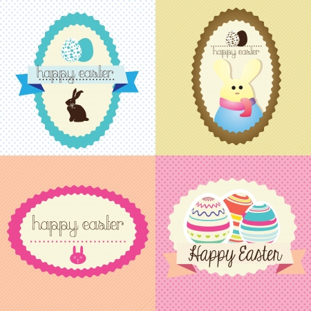 Happy Easter Labels Pastel Colors. Vector Illustrationのイラスト素材
