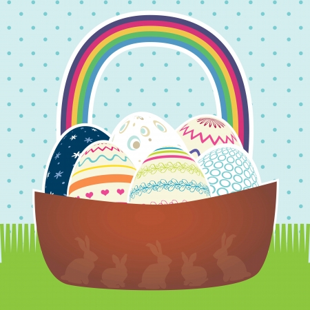 Easter basket with eggs in different colors. Vectorのイラスト素材
