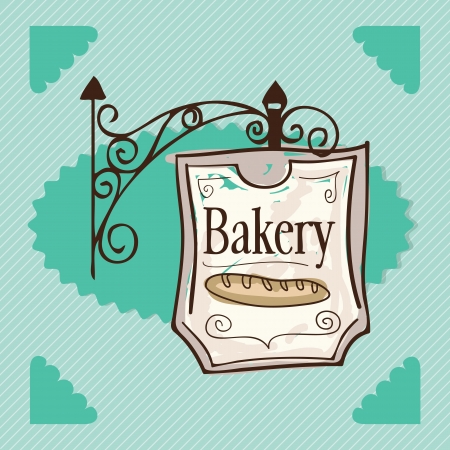 Hanging poster for bakery, on green background. Vector illustrationのイラスト素材