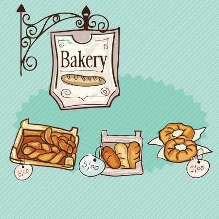 Paris Bakery different products prices. On vintage background. のイラスト素材