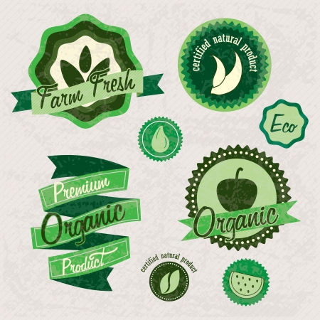 Different eco-labels to mark a product or service. Vintage backgroundのイラスト素材