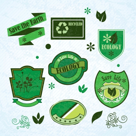 Different eco-labels to mark a product or service. Vintage backgroundのイラスト素材