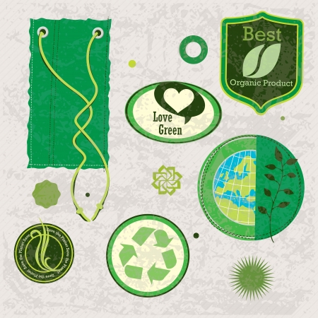Different eco-labels to mark a product or service. Vintage backgroundのイラスト素材