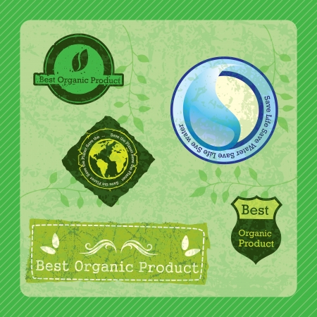 Different eco-labels to mark a product or service. Vintage backgroundのイラスト素材