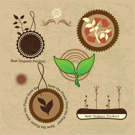 Different eco-labels to mark a product or service. Vintage backgroundのイラスト素材