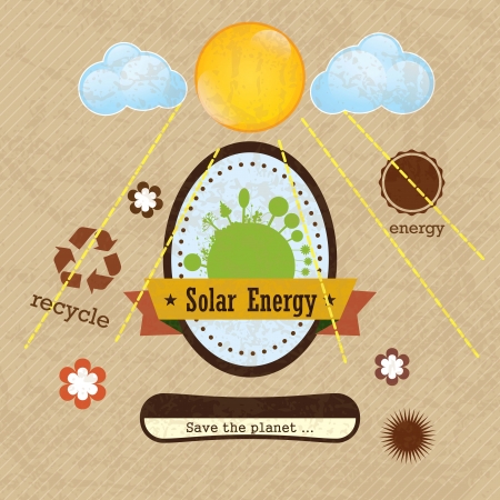 Solar energy concept labels. On vintage background. Retro colorsのイラスト素材