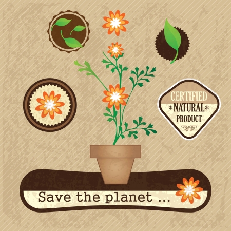 Different eco-labels to mark a product or service. Vintage backgroundのイラスト素材