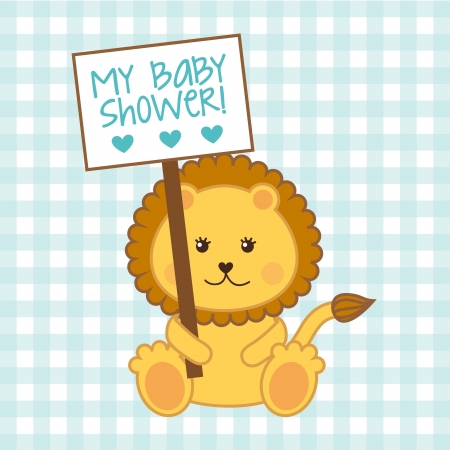 baby shower card with lion over blue background. vector のイラスト素材