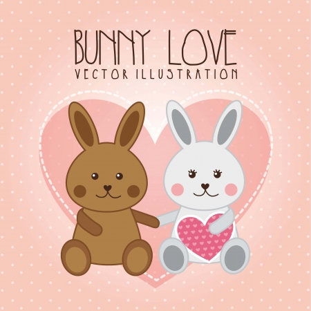 bunny love illustration over pink background. vector illustrationのイラスト素材