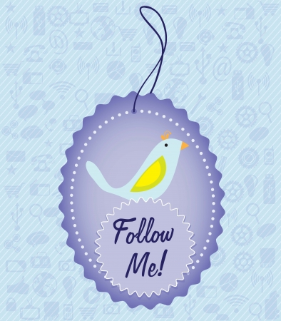 Follow me, label with little bird. Vector illustrationのイラスト素材