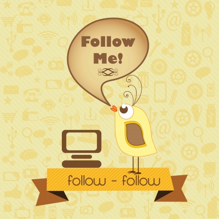 Follow Me, Icon with little bird and retro colors. Vector illustrationのイラスト素材