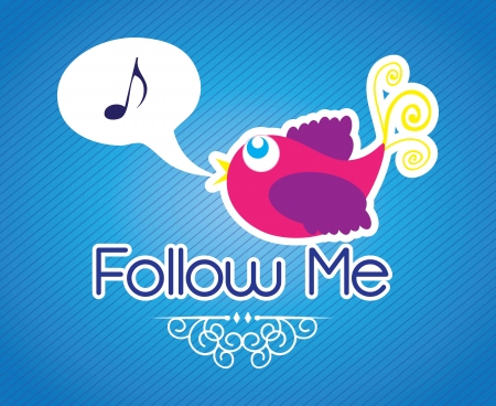 Follow me , Icon with little colorful  bird. Vector illustrationのイラスト素材