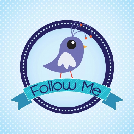 Follow me, label with little bird. Vector illustrationのイラスト素材