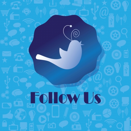 Follow Us, Icon with little bird. Vector illustrationのイラスト素材