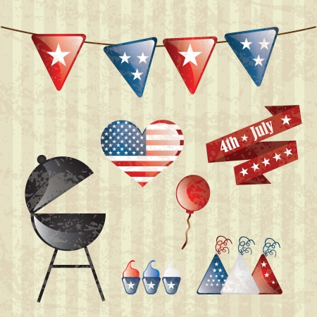 USA Icons colletion, grunge style on vintage background. Vectorのイラスト素材