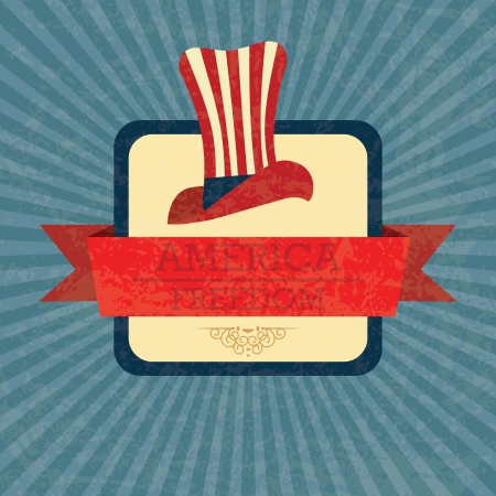 Usa label, with commemorative hat (America freedom) on vintage background. Vector Illustrationのイラスト素材