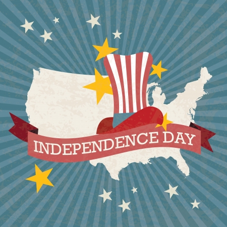 Usa label, with map, stars and hat, on vintage background. Vector Illustrationのイラスト素材