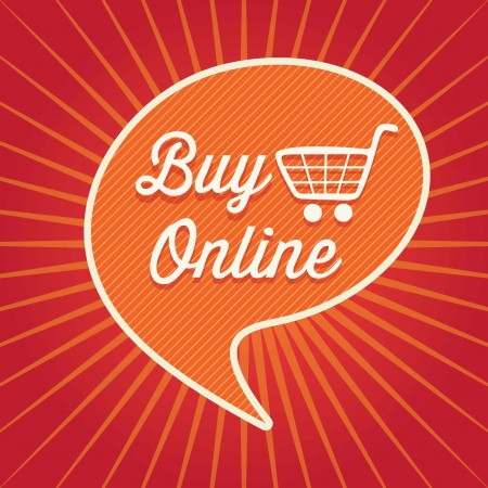 Buy Online concept (text bubble) On red and orange background. Vector Illustration のイラスト素材