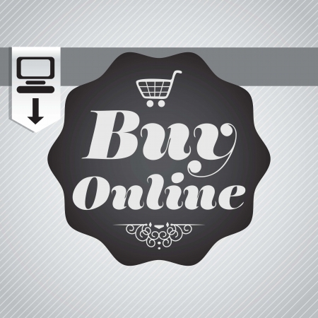 Buy Online concept banner on grey background. Vector Illustrationのイラスト素材