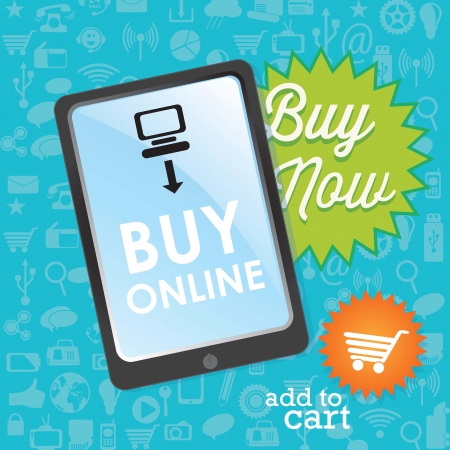 Buy Now! (add to cart) On blue background. Vectorのイラスト素材